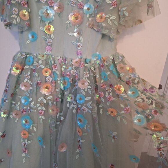 JessaKae Green A-line Midi Dress with V-neck and Short Sleeves for Wedding Guest - Picture 2 of 7